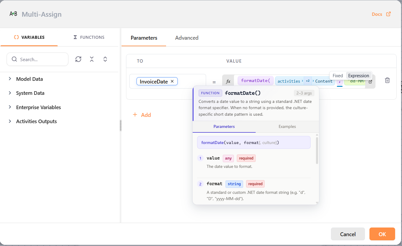 Activity Configuration Dialog