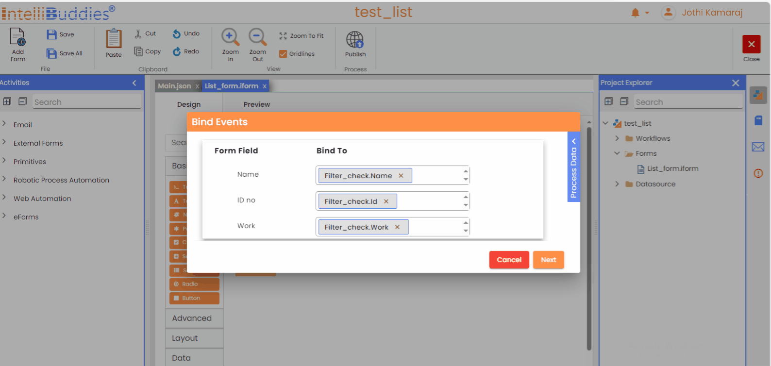 Configuring events and filters